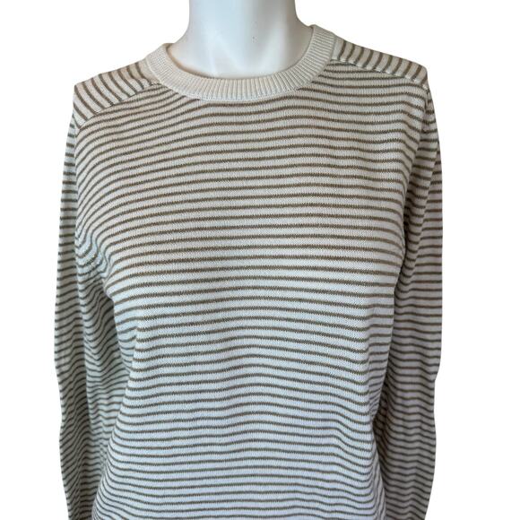 Trovata Women's Cream and Tan Striped Lightweight Cotton Sweater sz S Small Spot - Picture 4 of 8